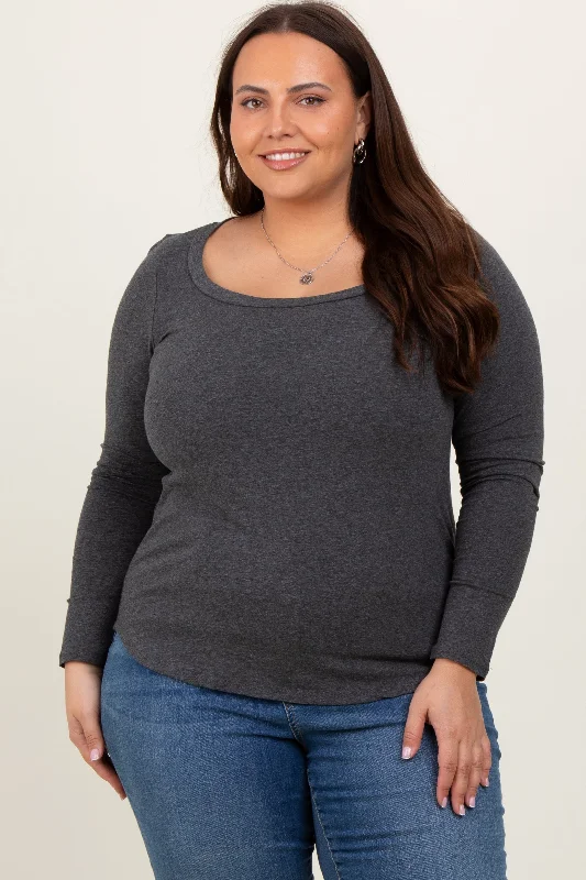 Charcoal Basic Long Sleeve Plus Top