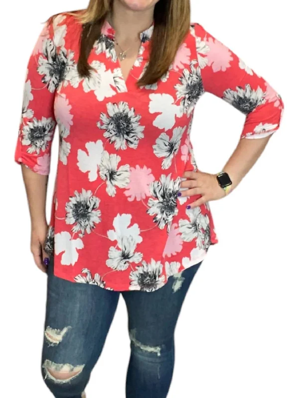 Gabby Tunic Top In Coral Multi