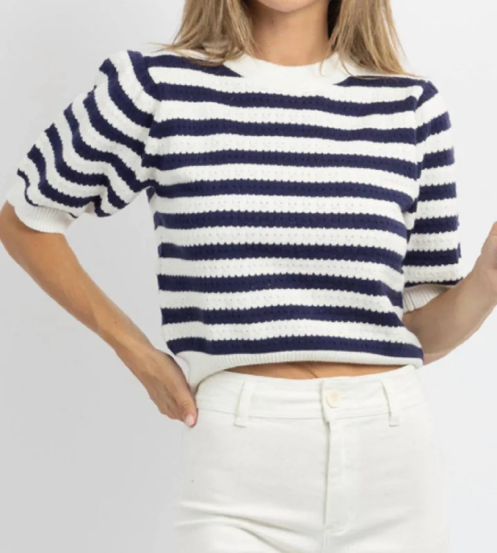 Ceci Striped Knit Top In Navy