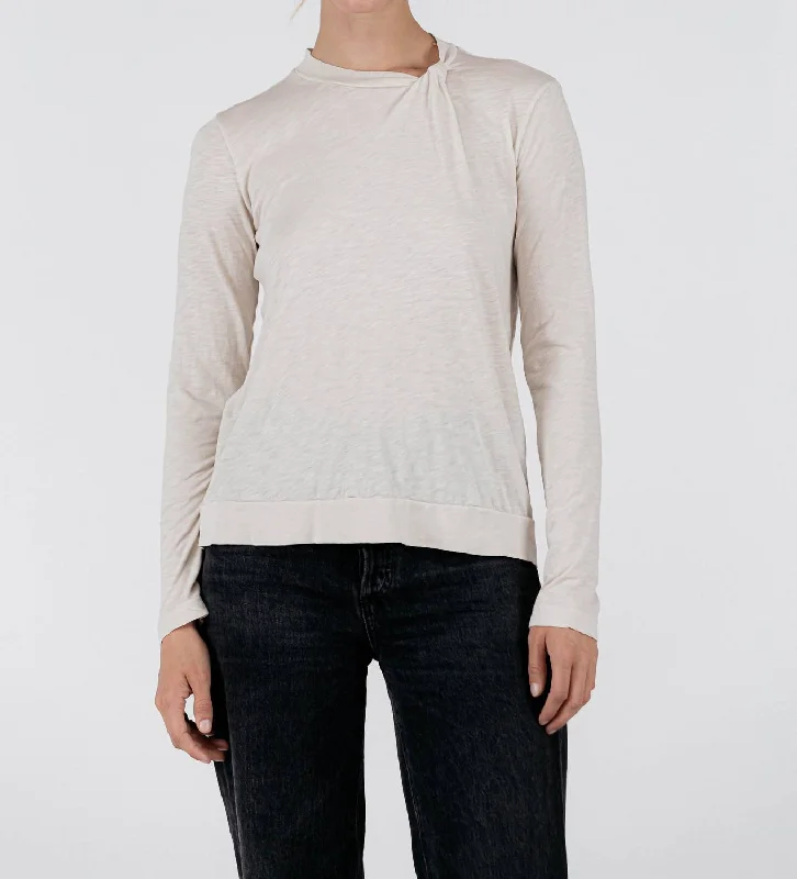 Supima Slub Long Sleeve Twist-Mock Neck Top In Stone