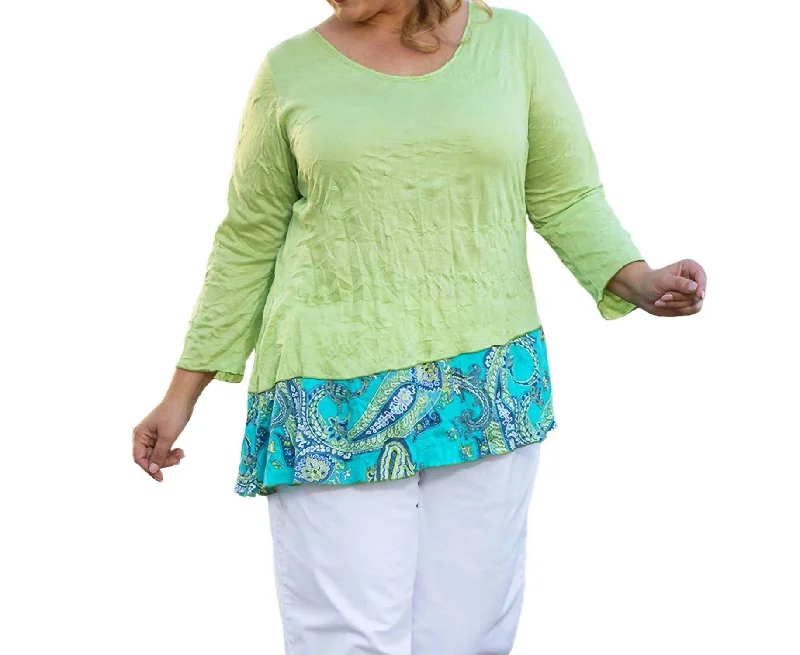 Round Neck 3/4 Sleeve Kristi Tunic - Plus Size In Margarita Lime