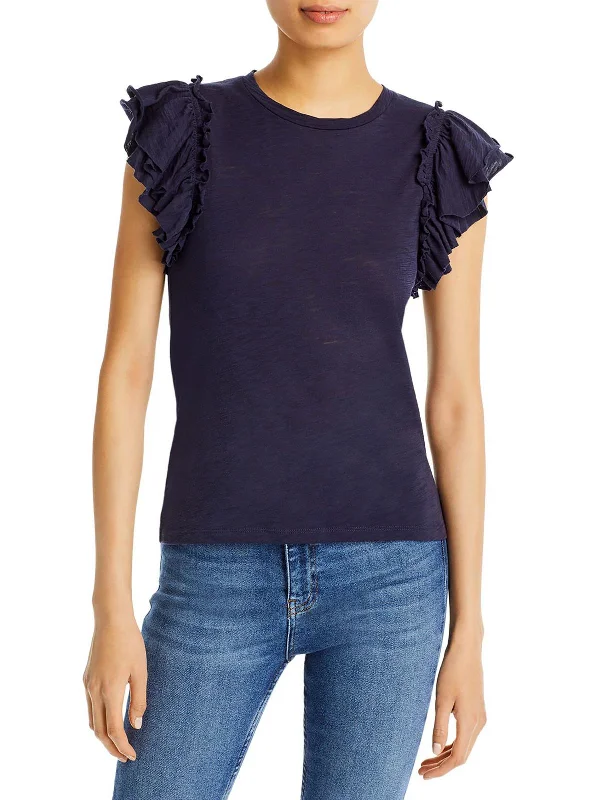 Womens Ruffled Solid T-Shirt