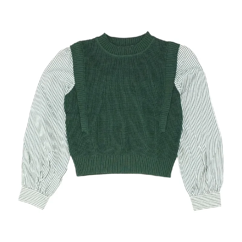 Green Striped Crewneck Knit Top