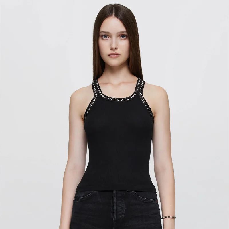 Whipstitch Ribbed Tank Top (Black + Black)