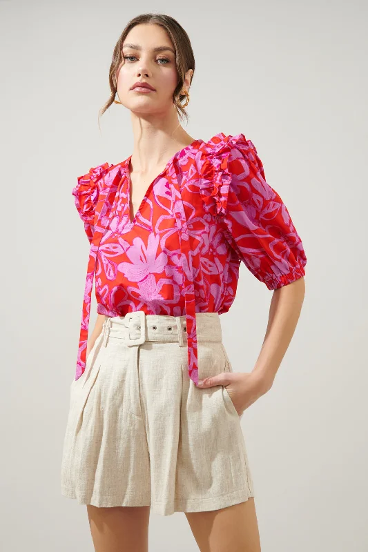 Marida Garnet Floral Noche Tie Neck Blouse