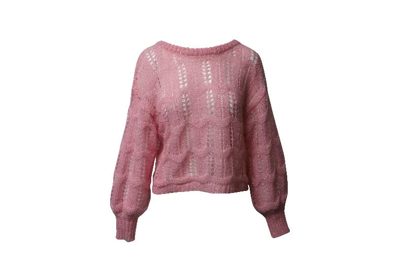 Love Shack Fancy Vyoma Cable Knit Top in Pink Alpaca Wool