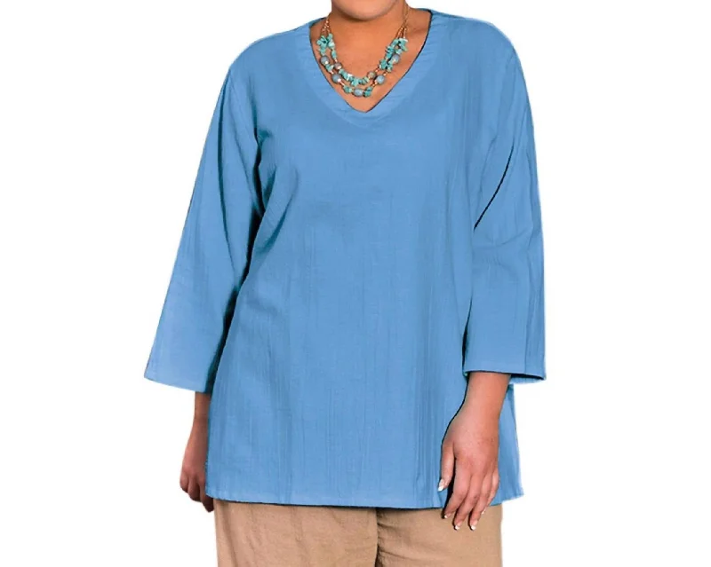 Crinkle Cotton Long Sleeve Tunic - Plus In Vista