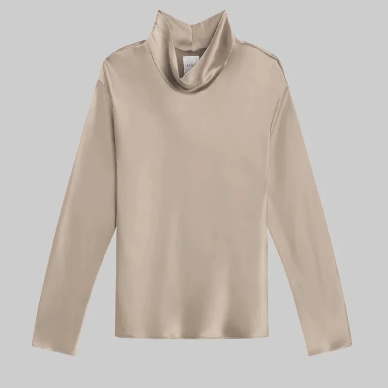 Barb Long Sleeve Cowl Neck Top In Liquid Bronze