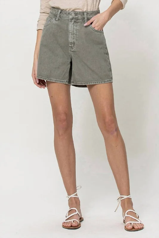 High Rise Mom Shorts In Green