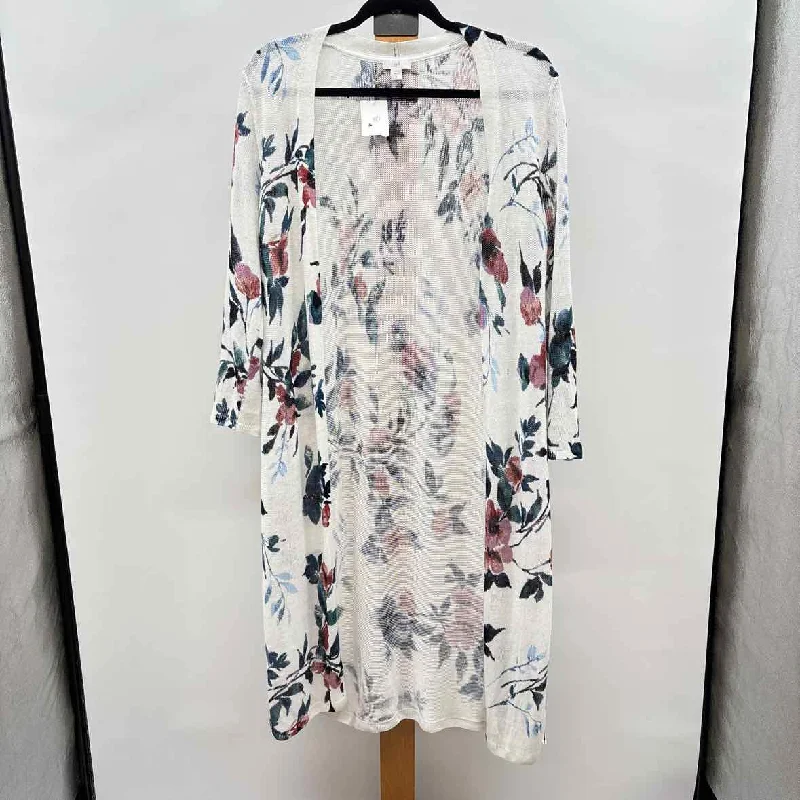 JJill Women's Size S Ivory Floral Cardigan