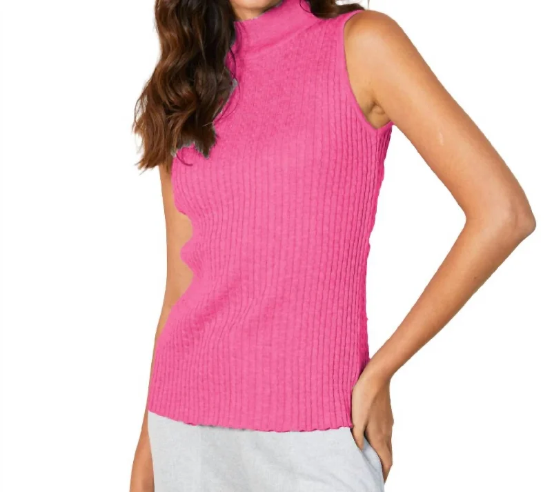 Sleeveless Braided Mock Neck Top In Rose