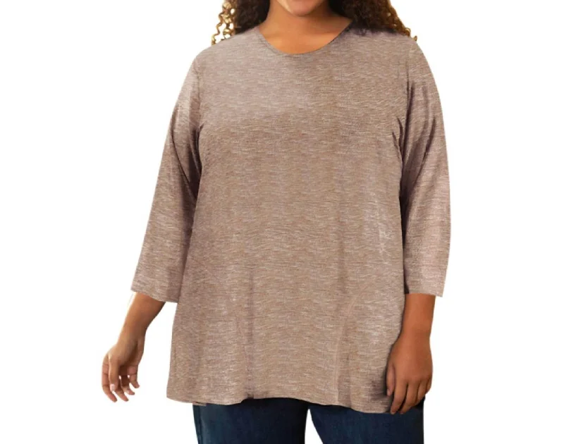 Lisse 3/4 Sleeve Side Panel Tunic - Plus In Heathered Eggnog