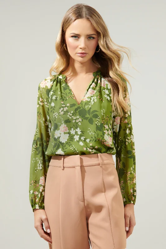 Shiloh Floral Johanna Split Neck Raglan Blouse