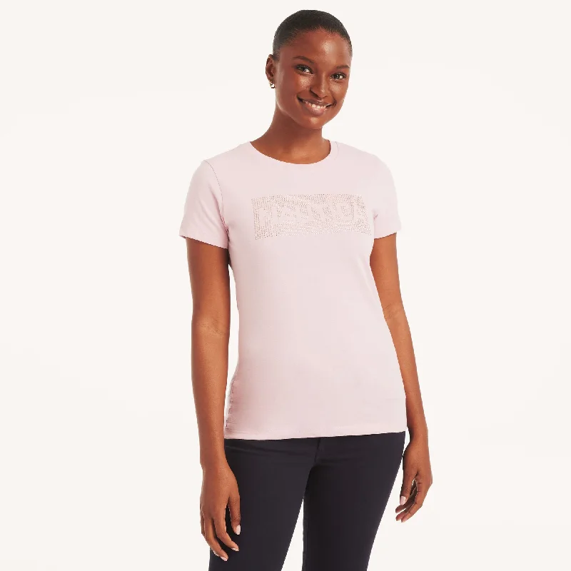 Nautica Womens Sustainably Crafted Rhinestone Logo Graphic T-Shirt