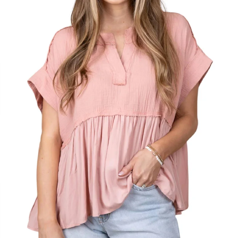 Bradyn Flowy V Neck Top In Pink