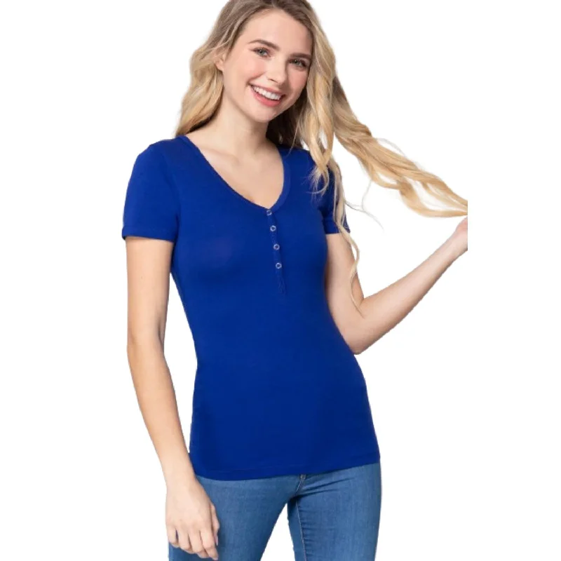 Short Slv V-neck Henley Knit Top