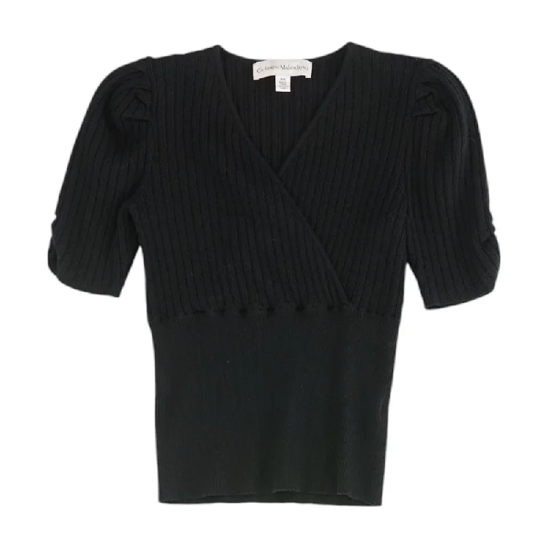 Black Solid V Neck Knit Top