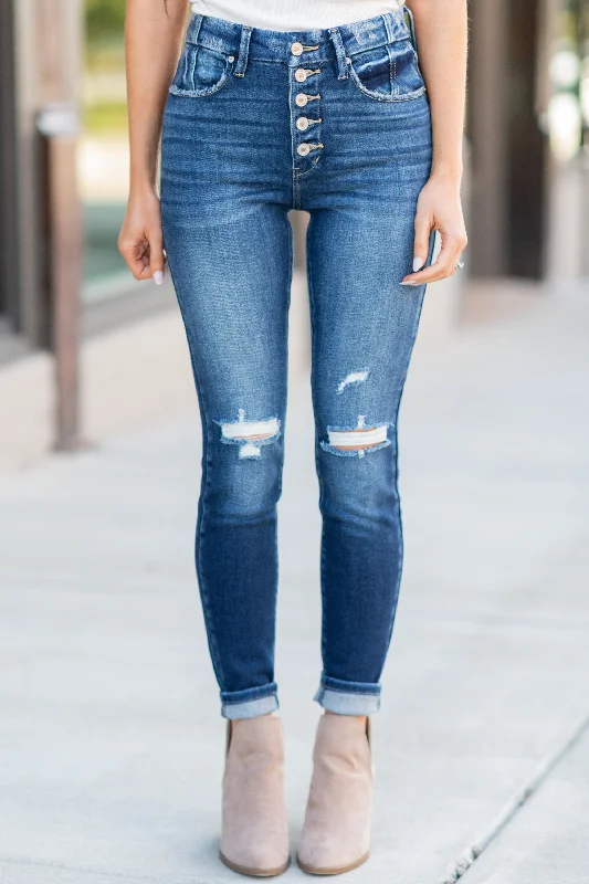 KanCan: Known Perfection Dark Wash High Rise Distressed Jeans