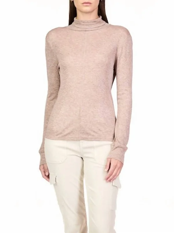 Exposed Seams Mock Neck Top In Heather Feather