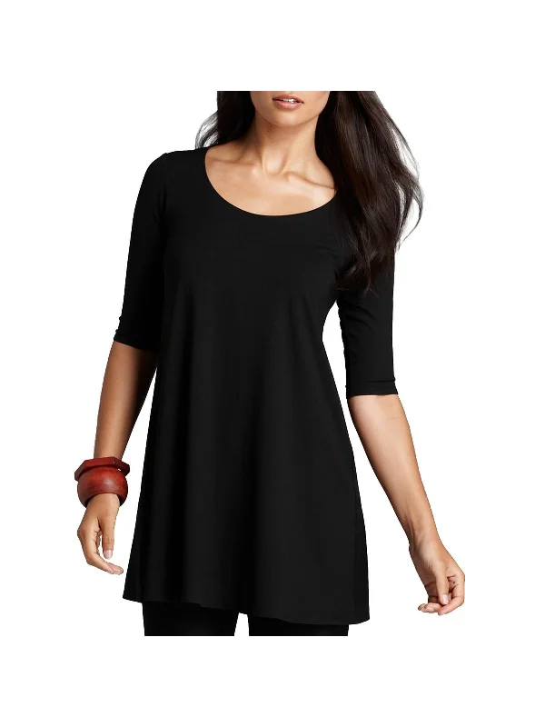 Womens Scoop Neck Elbow Sleeves Tunic Top