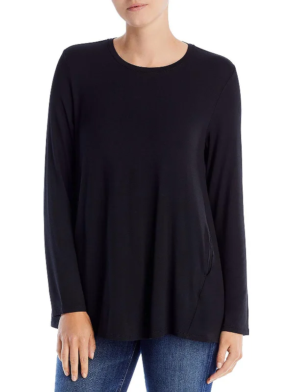 Womens Boat Neck Ribbed Knit T-Shirt