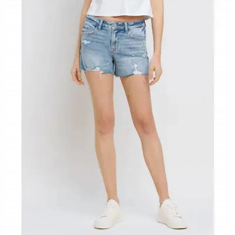 Holly Mid Rise Raw Hem Short In Blue