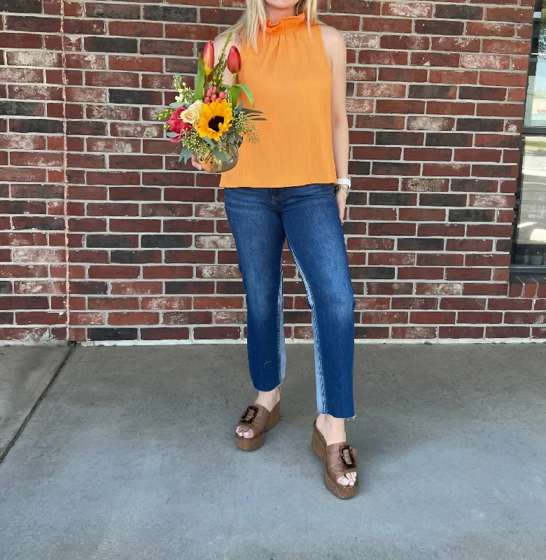 Halter Ruffle Neck Top In Orange