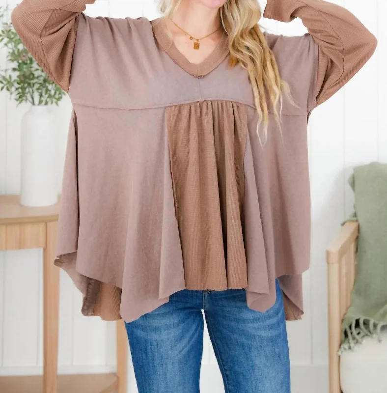 Long Sleeve V Neck Tunic Top In Dusty Rose