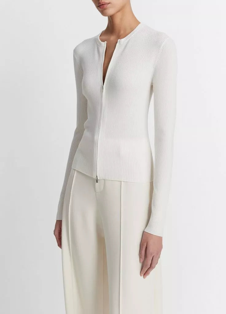 Ribbed Wool-Blend Slim Cardigan - Off White