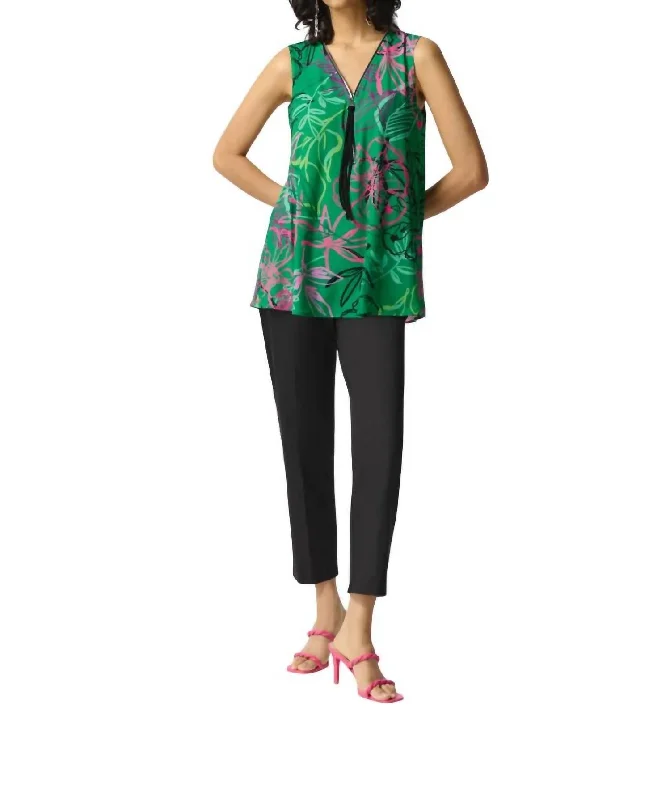 Floral Tunic Top In Green/multi