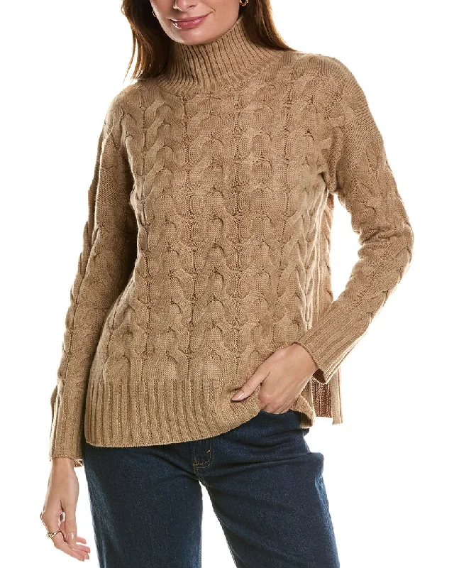 Forte Cashmere Luxe Cable Funnel Neck Wool & Cashmere-Blend Tunic