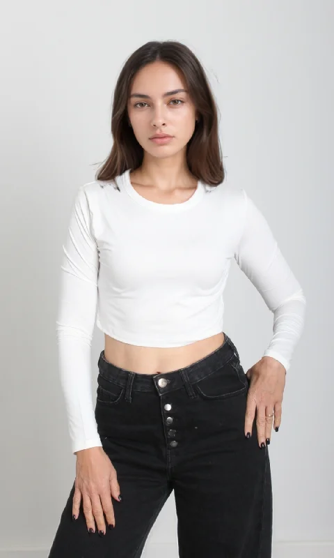 [ORIGINAL]Women Cropped Top Long Sleeve (Off White)