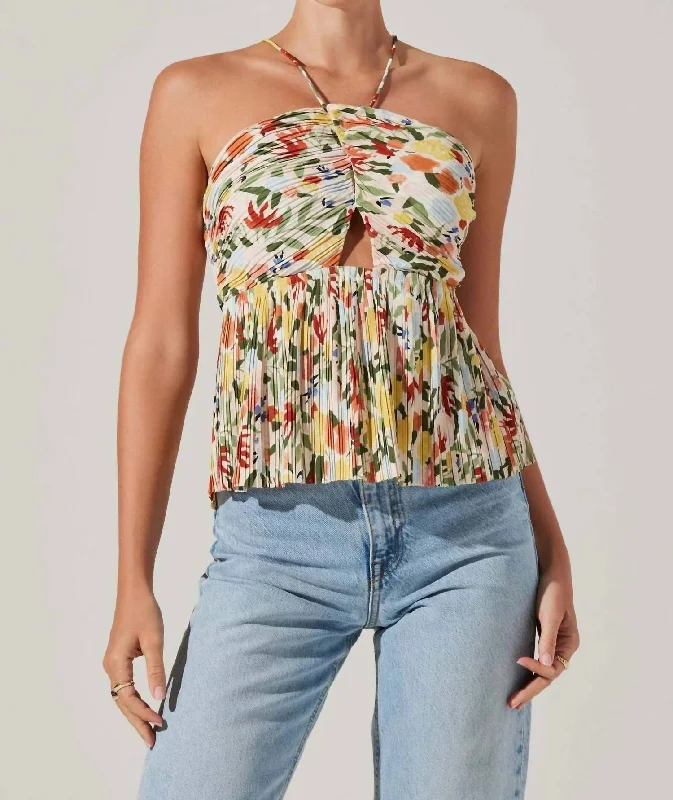 Tamaryn Halter Tie Neck Top In Yellow Green Multi