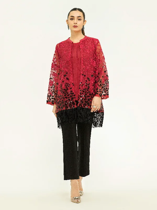 Organza Cardigan with Inner-Embroidered