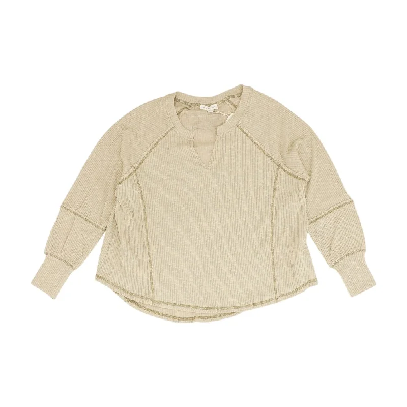 Beige Solid V Neck Knit Top