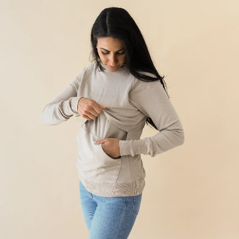 Women's French Terry Nursing Hoodie in Almond