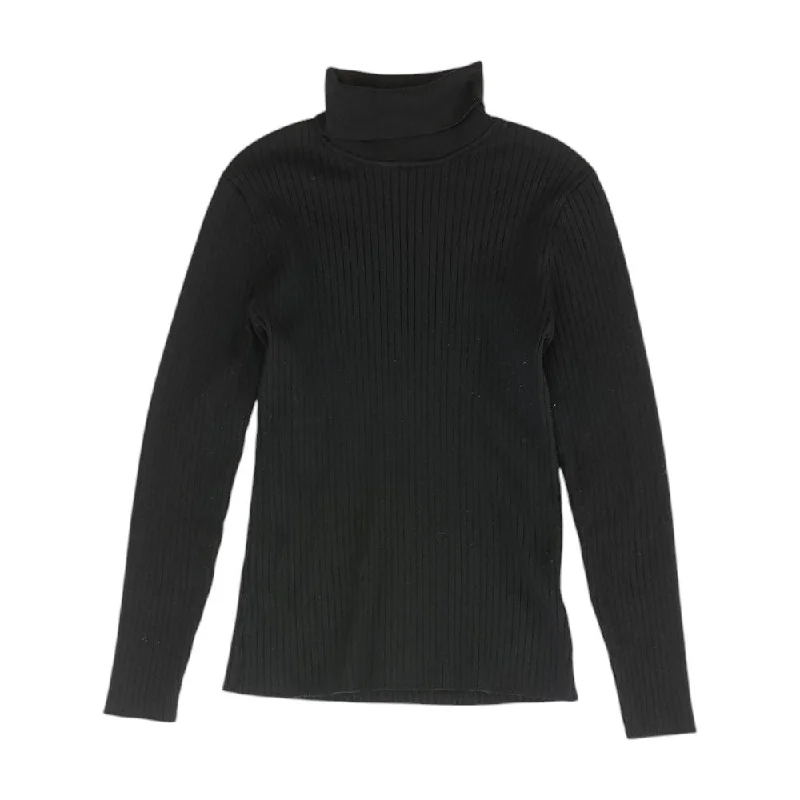 Black Solid Turtleneck Knit Top