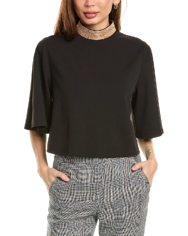 Gracia Chain Embellished Mock Neck Top