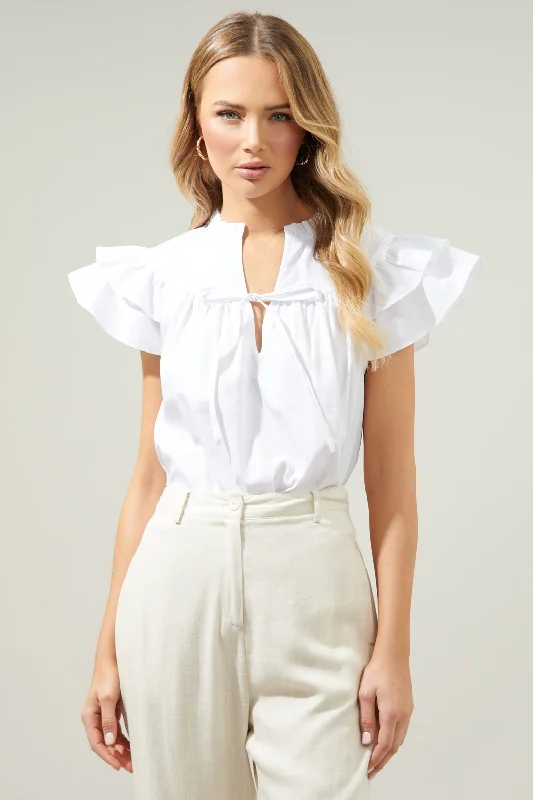 Anya Poplin Ruffle Tie Front Blouse