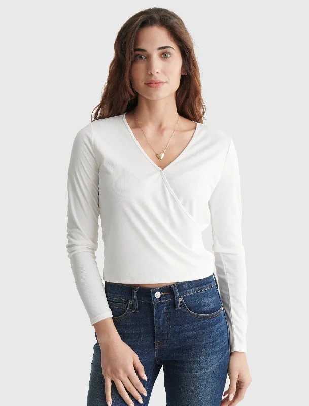 Lucky Brand Women's Long Sleeve Surplice Rib-Knit Top