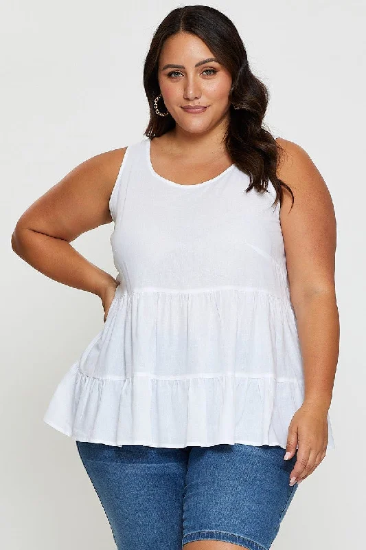 White Tiered Top Sleeveless Linen Blend