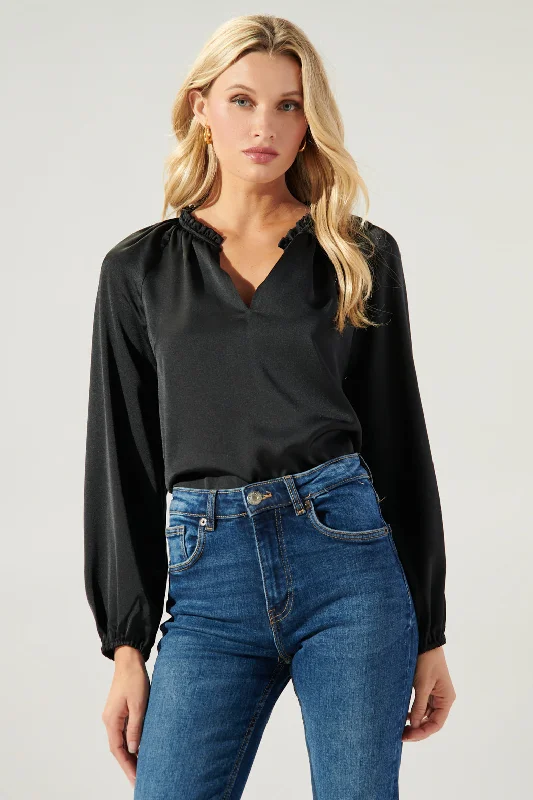 Johanna Satin Split Neck Raglan Blouse