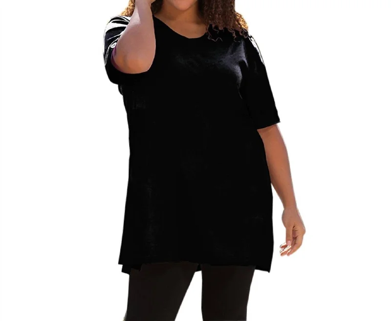 Jersey Short Sleeve V-Neck Tunic - Plus In Black