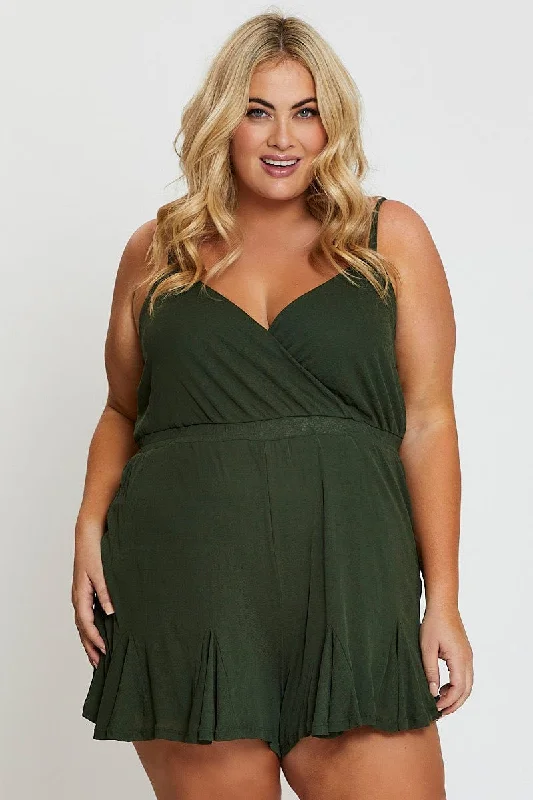 Green Sleeveless Wrap Top Textured Jersey Playsuit