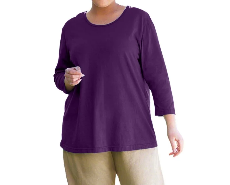 3/4 Sleeve U-Neck Long Sleeve Tunic - Plus In Purple