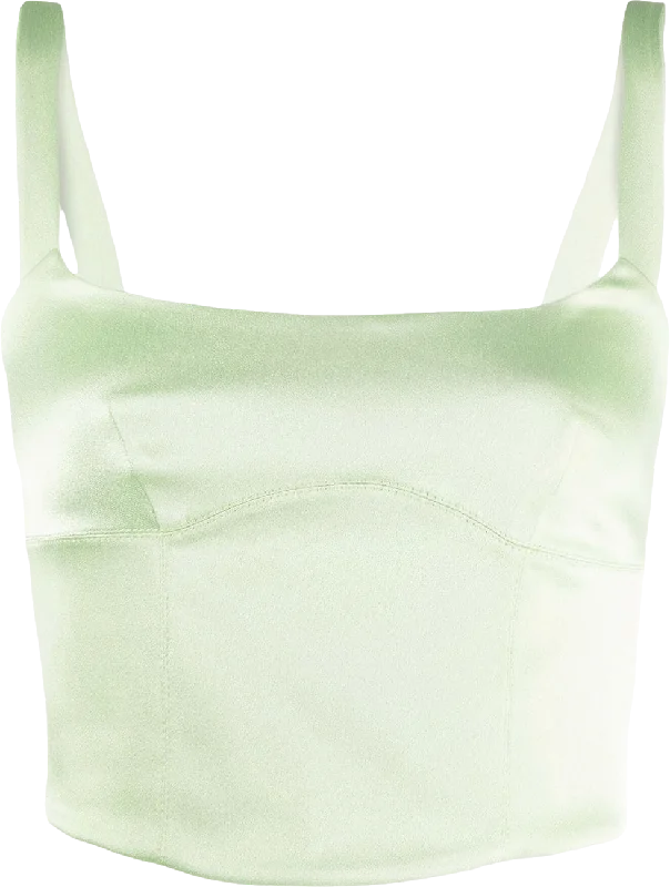 raquette Mint Green Satin Button-up Sleeveless Top UK XS