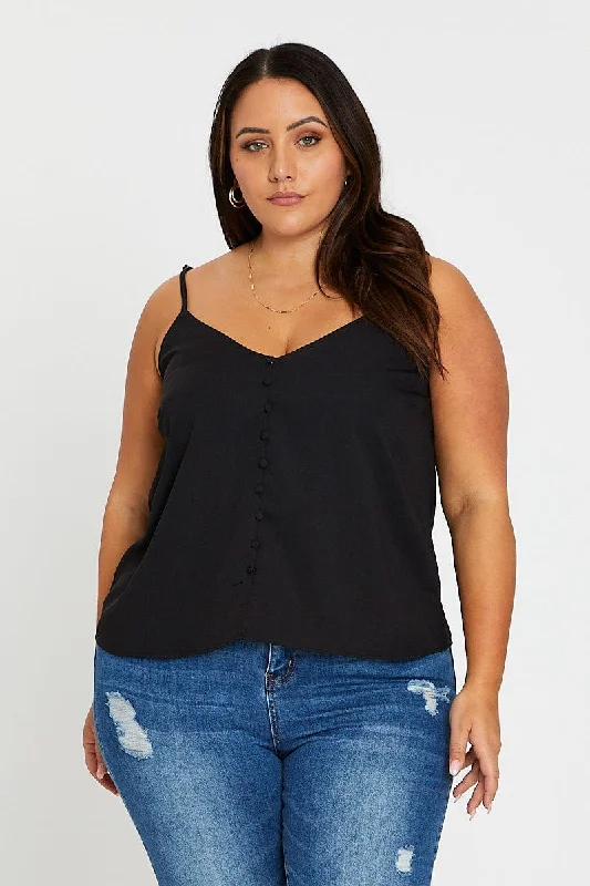 Black Sleeveless Button Cami