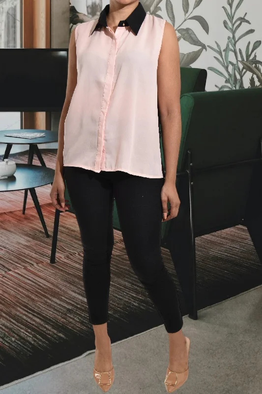 Peach And Black Sleeveless Top