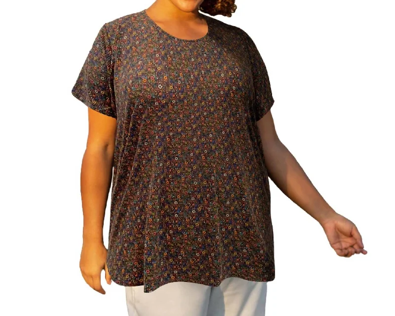 Printed Scoop Neck Short Sleeve Taylor Tunic - Plus Size In Multi Color Ditzy Floral