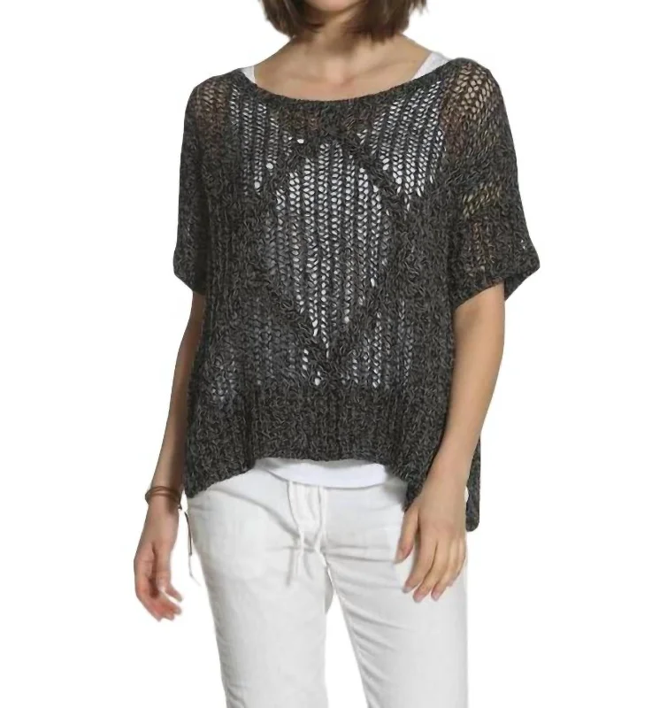 Lattice Scoop Neck Top In Black